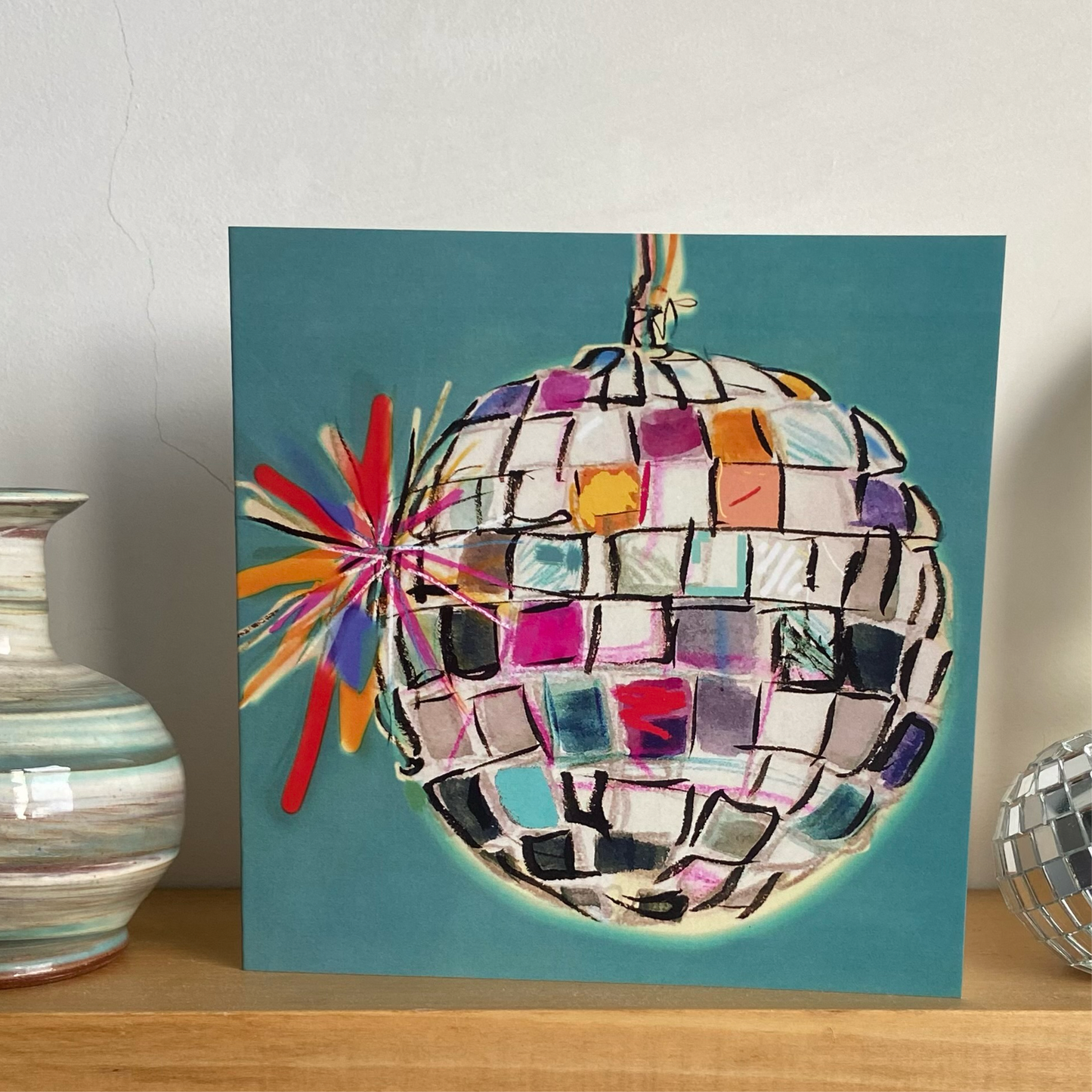 Teal Feel Disco Ball Card