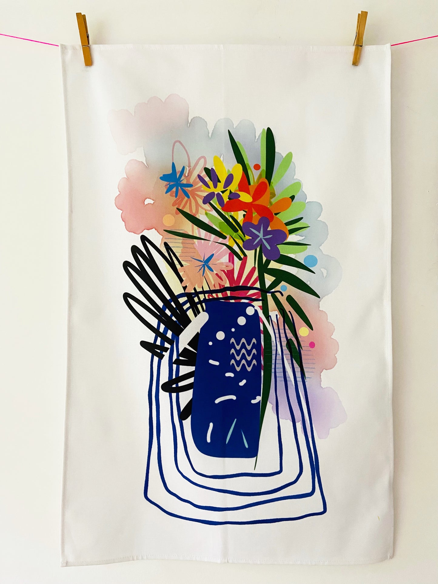 Blue Vase Art Tea Towel