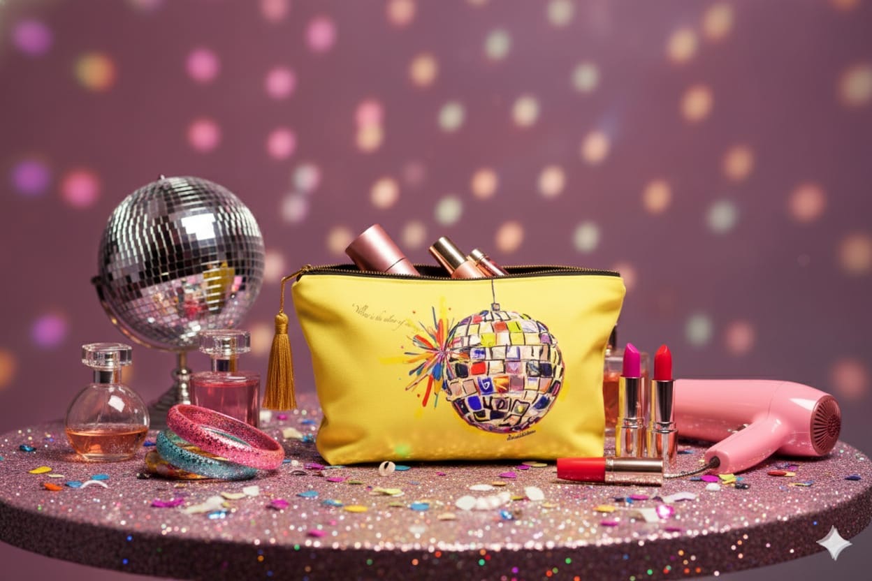 ‘Yellow is the colour of sun rays’ make-up bag