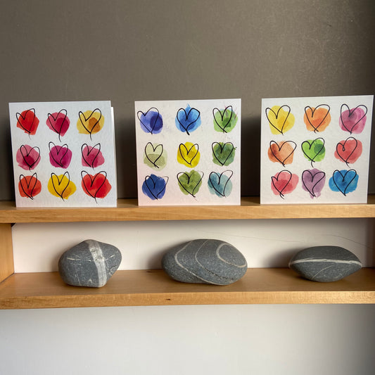 3 Painted Heart Cards