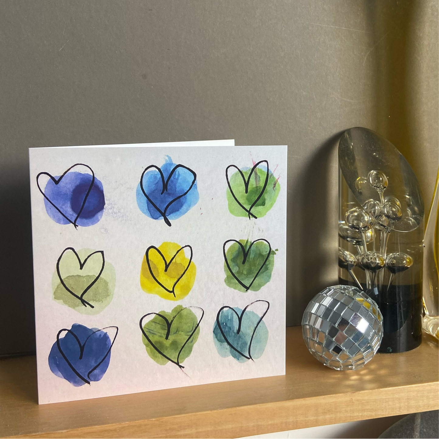 Blues and Greens Hearts Art Card