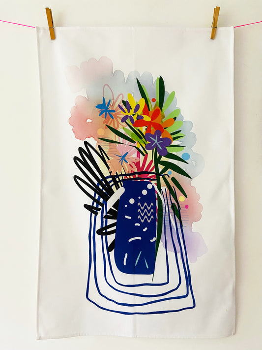 Blue Vase Art Tea Towel